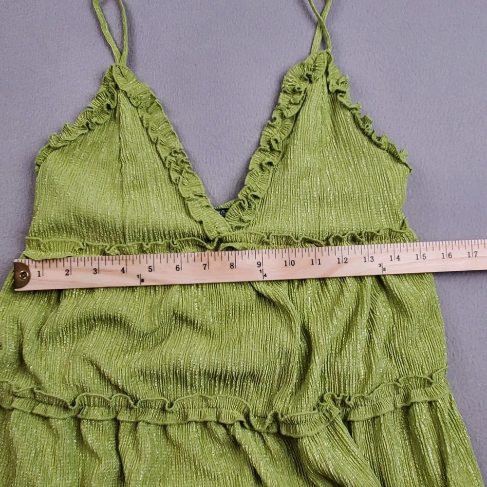 Wild Fable Mini Dress Green Crinkle Fabric Tiered Babydoll Size Med Adj Straps - Picture 5 of 9